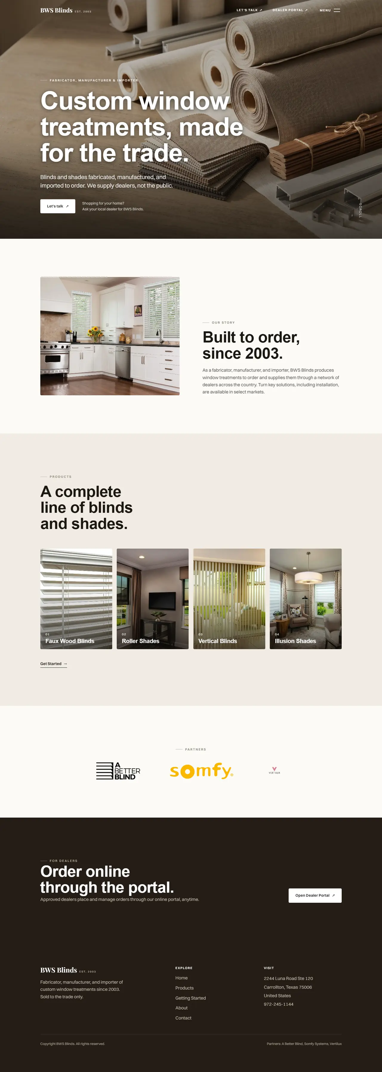 The BWS Blinds website, top to bottom